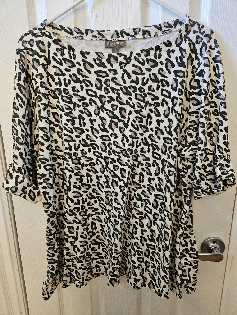 Style & Co 2X Elbow Cuff Sleeve Top with Animal Print